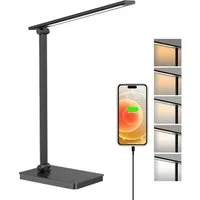 FANNOU LED Schreibtischlampe Dimmbare Tischlampe, LED fest integriert, 5 Farbmodi und Helligkeitsstufen Blendfreie Augenschutz-Desk Lamp