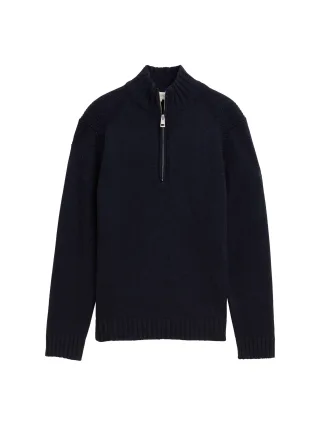Tom Tailor - Cosy Troyer Strickpullover mit Reißverschluss knitted navy melange - Gr. - M