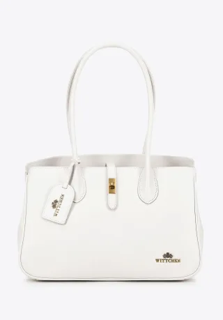 Wittchen Damen-Shopper-Tasche aus Leder mit Quaste, Cremeweiß, Echtleder