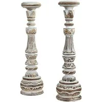 Oriental Galerie Dekofigur 2er Kerzenständer Set aus Indonesien Holz 2x Groß Braun (1 St)