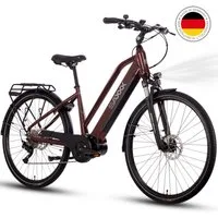 SAXXX E-Bike Trekkingrad 28 Zoll City-Pedelec mit starkem Antrieb, 10 Gang SHIMANO Deore Schaltwerk, Kettenschaltung, Mittelmotor, 522 Wh, (mit abnehmbarem Akku mit Schloss vormontiert zu 95), Mit Federgabel, Gepäckträger und Scheibenbremsen