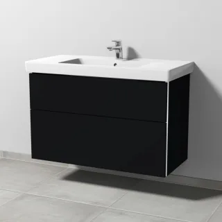 Sanipa 3way Waschtischunterbau zu Villeroy & Boch Subway 2.0 Waschtisch mit 2 Auszügen, Schwarz-Matt BS61508