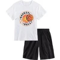 AUTHENTIC LE JOGGER Pyjama (2 tlg., 1 Set) kurzer Schlafanzug, unifarben mit Basketball-Aufdruck, aus Baumwolle