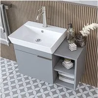 Roomart Waschbeckenunterschrank LYCIA 72 cm hängend, offenes Regal, Keramikbecken inkl., 4 Farben (Set) Soft-Close, offene Regalsektion, 32 cm tief, Wandmontage, Waschbecken
