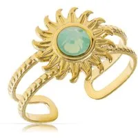 Made by Nami Goldring Damen Ring gold mit Sonnenmotiv türkis verstellbar wasserfest, aus Edelstahl – Boho-Stil – mit Edelstein – symbolisches Design