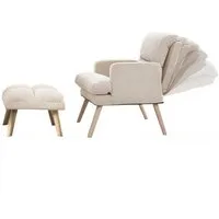 PFCTART Relaxsessel Relaxsessel Lesesessel mit Hocker – 2-teiliges Komfort-Set in Beige (Set, 2-St., Ohrensessel & Fernsehsessel aus Baumwoll-Leinen für Wohnen & Büro), Fernsehsessel mit Liegefunktion, 5-fach verstellbar & Seitentasche