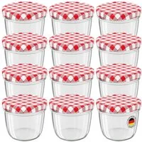 Wellgro Vorratsglas Einmachgläser Schraubdeckel rot kariert - 230 ml, (12-tlg)