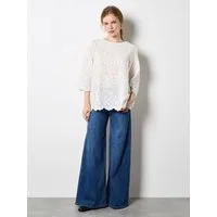 Apricot Shirtbluse Blusenshirt mit Lochstickerei und 3D Blumen