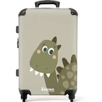 NoBoringSuitcases.com© Kinderkoffer mit leuchtende Räder - Dinosaurier - Grün - Kinder - Junge - Design 67, 4 Rollen, Mittelgroßer Reisetasche mit Rollen für 20kg, Kinderkoffer