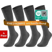 sockenkauf24 Kniestrümpfe Damen & Herren mit Komfortbund ohne Naht aus Baumwolle (Anthrazit, 4-Paar, 43-46)
