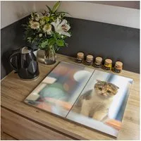 banjado Herd-Abdeckplatte zweiteilig aus Glas mit Motiv Kleine Katze, (gehärtet, 2 tlg., inkl. selbstklebende Gummifüßchen)