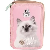 DERFORM Federtasche Katzen 3 Fach Federmäppchen gefüllt Federmappe Mäppchen Kätzchen