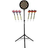 Stagecaptain Dartscheibe DBS-1715 BullsEye Pro, (Dartboard Ständer Set, 19-tlg., inkl. Stativ, 6 Dartpfeilen und 12 Flights), Steeldartscheibe aus Sisal mit dünnen Drähten