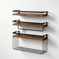 GLIESE POWER Küchenregal Küchenregal aus Holz mit Edelstahl-Handtuchhalter & Drahtkorb