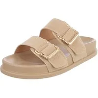 Ital-Design Damen Freizeitsandale mit Schnallen und Fußbett Pantolette (91971015) Flach Pantoletten in Beige