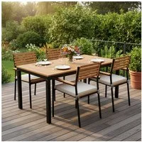 Juskys Garten-Essgruppe Rhodos, (5-tlg), mit Tisch, 4 Stühlen & Kissen, elegante Holzelemente
