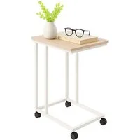 relaxdays Beistelltisch mit Rollen C Form, Weiss-braun