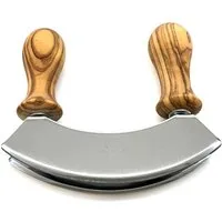 Olivenholz-erleben Wiegemesser DESIGN mit gedrechselten Griffen aus Olivenholz, Doppelklinge aus Edelstahl, gedrechselte Griffe, angenehme Haptik