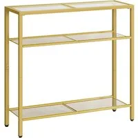 Hoobro Konsolentisch (Gold, schmaler Beistelltisch mit 3 Ebenen), Glas & Metall, Flurtisch, 75 cm