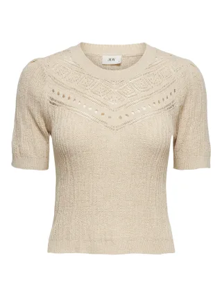 JDY - JDYDESHA S/S O-NECK STRUCTURE PULL KNT Sandshell - Gr. - L