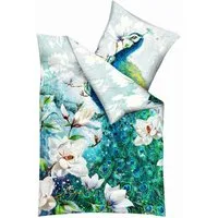 Kaeppel Wendebettwäsche 135x200cm Pfau Blau Grün Kaeppel, Satin, 2 teilig, hochwertiger Digitaldruck mit beeindruckendem Pfauenmotiv, Baumwolle