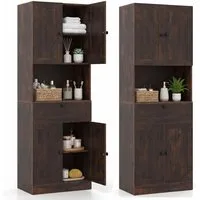 COSTWAY Badkommode, Hochschrank Bad mit 4 Türen Küchenschrank 171,5 cm