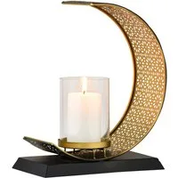 Marrakesch Orient & Mediterran Interior Teelichthalter Orientalischer Kerzenhalter Amnur aus Metall schwarz gold 24 cm Deko (1 St), Handarbeit