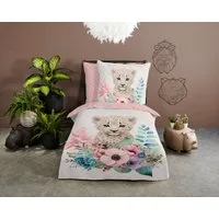 good morning Kinderbettwäsche Sama, Renforcé, 2 teilig, Baumwolle, 135x200, Reißverschluss, Wendeoptik, Kind, Mädchen, Tier