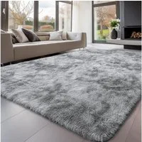 LuxusKollektion Hochflor-Teppich Teppich Hochflor Grau 200x300 Batik Hellgrau 200 x 300 cm (Rechteckig)