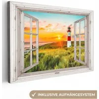 OneMillionCanvasses® Leinwandbild Ansichten - Leuchtturm - Landschaft - Natur - Ländlich - Strand, Fotodruck (1 St), Leinwand Bilder Klein, Wand Dekoration Aesthetic 30x20 cm