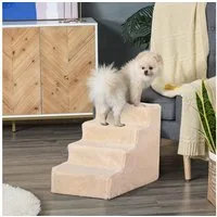 PawHut Haustiertreppe 4-stufige Hunderampe Katzenrampe mit abnehmbarer Bezug (Haustierleiter, 1-St., Tiertreppe), Beige 60 x 35 x 44 cm