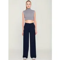 fashionshowcase Palazzohose Damen Stoffhose Marlenehose mit elastischem, hohem Bund knitterfrei, weites Bein, elastischer Bund