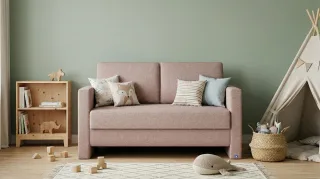 BRUNO Schlafsofa 120cm in Pink Blush Rosa | Schmal | stabiles Massivholz & Boxspringkomfort
