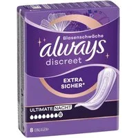 always Inkontinenz-Einlage Discreet + Ultimate Nacht, 8, 8-St., Saugstärke 8 - starke Blasenschwäche
