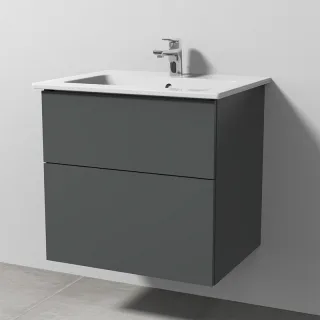 Sanipa 3way Keramik-Set Venticello Keramik-Waschtisch und Unterbau mit 2 Auszügen, Anthrazit-Matt SM32222