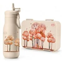 JENARD Lunchbox Brotdosen Set Kinder mit Edelstahl Trinkflasche Tiere im Wald, (Brotdosen- und Trinkflaschen-Set, 2-teiliges Set, Brotdose und Trinkflasche, Kindergarten-Set, Schul-Set), BPA-frei, Lebensmittelecht, Kindgerecht, Wiederverwendbar, Robu