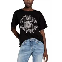 roberto cavalli T-Shirt Firenze Damen RC Monogram Exklusive Hauptlinie auffälligem Branding, Überschnittene Schultern, Weiches Baumwolljersey