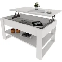 TREND WERK Couchtisch Lift-Couchtisch höhenverstellbar Sofatisch 92×54 cm mit Stauraum, verstecktem Fach Wohnzimmertisch Holz modern