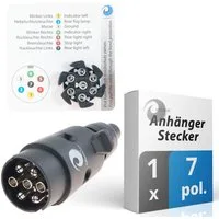 valonic valonic Premium Anhänger Stecker - 7 polig, schwarz - inkl. Schablone Anhänger-Adapter 7 polig zu Anhänger-Kabelbaum, inkl. Verkabelungshilfe - für Anhänger und Wohnwagen