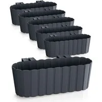 Spetebo Pflanzschale Balkon Blumenkasten mit Halterung 39 x 13 cm (Set, 6 St., Balkon Blumenkästen), Kunststoff Geländer Pflanztopf in anthrazit