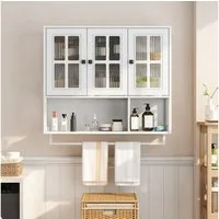 REDOM Hängeschrank 3-türiger Hängeschrank aus MDF mit Glastür & Handtuchhalter (Badschrank Wandschrank, modernes Hängevitrine-Design aus MDF)