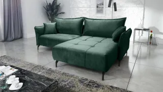 Ecksofa Schlafsofa Sofa VICTORIA Stoff Element Dunkelgrün Ottomane Rechts