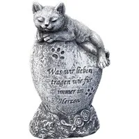 Stone and Style Gartenfigur Frostfeste Steinfigur Grabschmuck Katze "Was wir lieben"