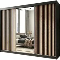 A&J MöbelLand GmbH Schiebetürenschrank FARA 200 cm mit 3D-Lamellen und Spiegelfront (TOP ANGEBOT! Geräumiger Schrank mit einer Breite von 200 cm ideal zur Aufbewahrung von Kleidung und Accessoires. Wählen Sie das ideale Modell für Ihr Schlafzimmer!, 