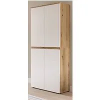 Inn.Furn Mehrzweckschrank Assino (Garderoben- und Schuhschrank in Weiß und Eiche, 4-türig, 70 x 175 cm) variable Inneneinteilung, 7 Böden und Kleiderstange