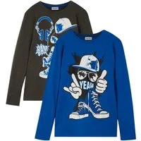 bonprix Langarmshirt (Packung, 2-tlg) bequeme Passform, mit großflächigem Print, für Schule und Freizeit