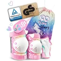 99FLIPS Protektoren-Set 3-12 Jahre - Einhorn Knieschoner Kinder Schlittschuh Schoner Set (Schützer Set Kinder für Skateboard Inline Skates Rollschuhe, 7-tlg., Knieschützer, Ellenbogen Schoner, Handschoner mit Einhorn Tasche), Schützer für kinder Mädc