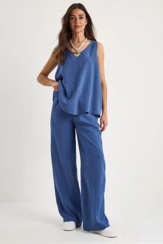 V-Ausschnitt Baumwollbluse-Hosen Zweiteiliges Set