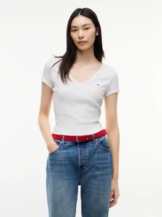 Tommy Jeans (PVH Group) - TJW SLIM ESSENTIAL RIB V SS White - Gr. - M