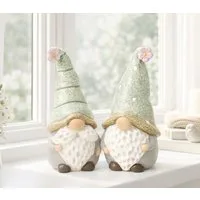 LB H&F Lilienburg Dekofigur 2er SET Wichtel Zwerg Deko Frühling Frühlingsdeko Dekofigur Blume (Fensterdeko Eingang Tür Tisch Geschenkidee Mitbringsel Muttertag Mama Mutter Fenster Tür basteln Landhaus Shabby Hygge Herbst Willkommen Osterdeko grün Frü